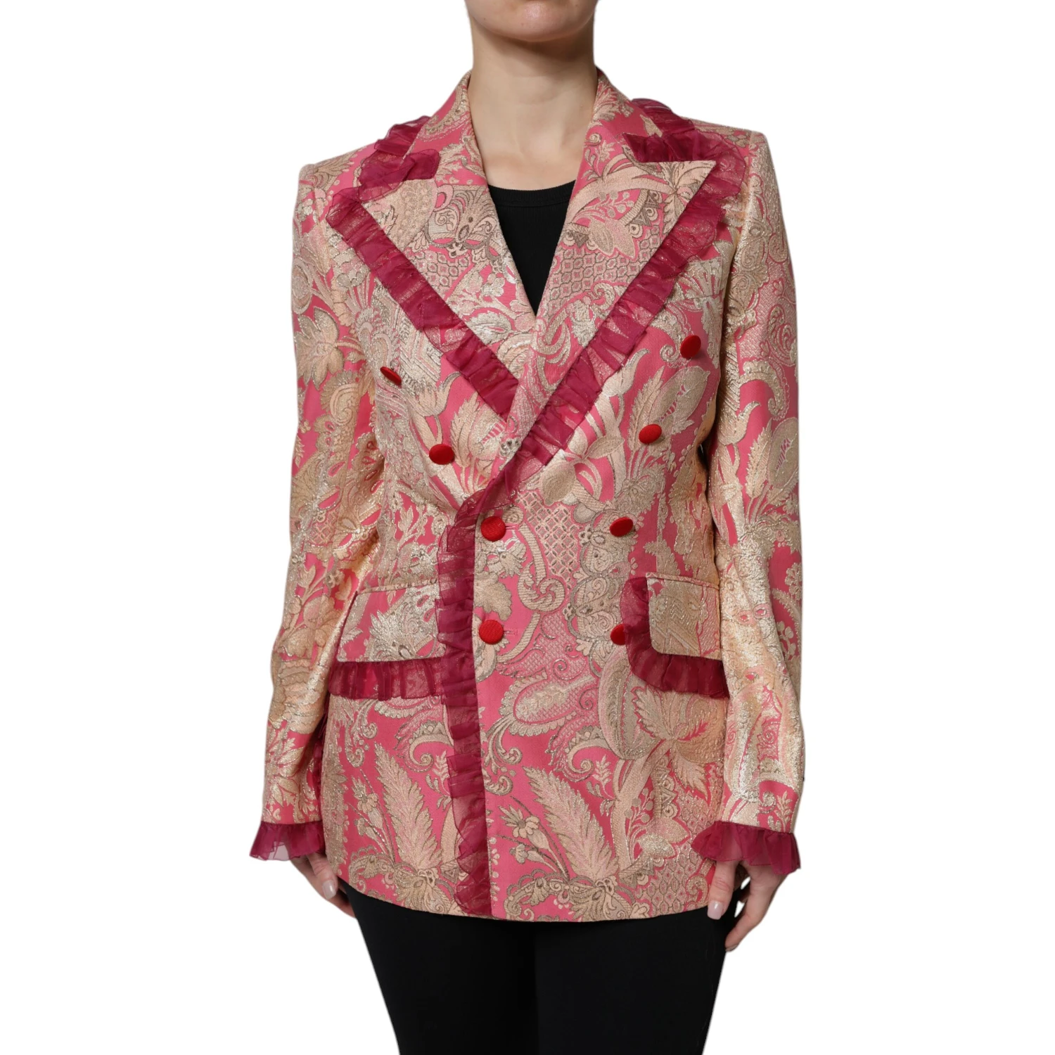 Pink Gold Jacquard Nylon Coat Blazer Jacket