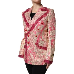 Pink Gold Jacquard Nylon Coat Blazer Jacket