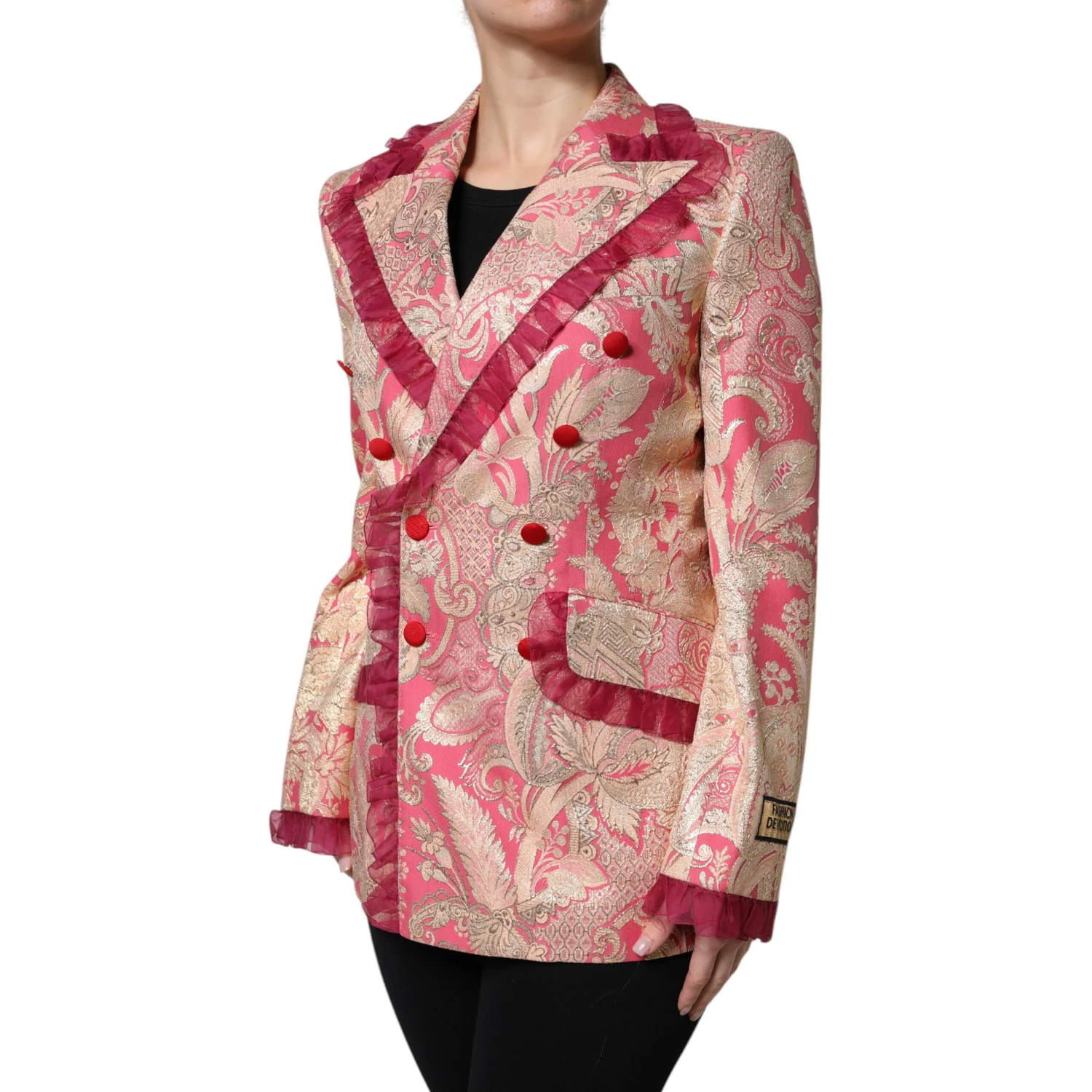 Pink Gold Jacquard Nylon Coat Blazer Jacket