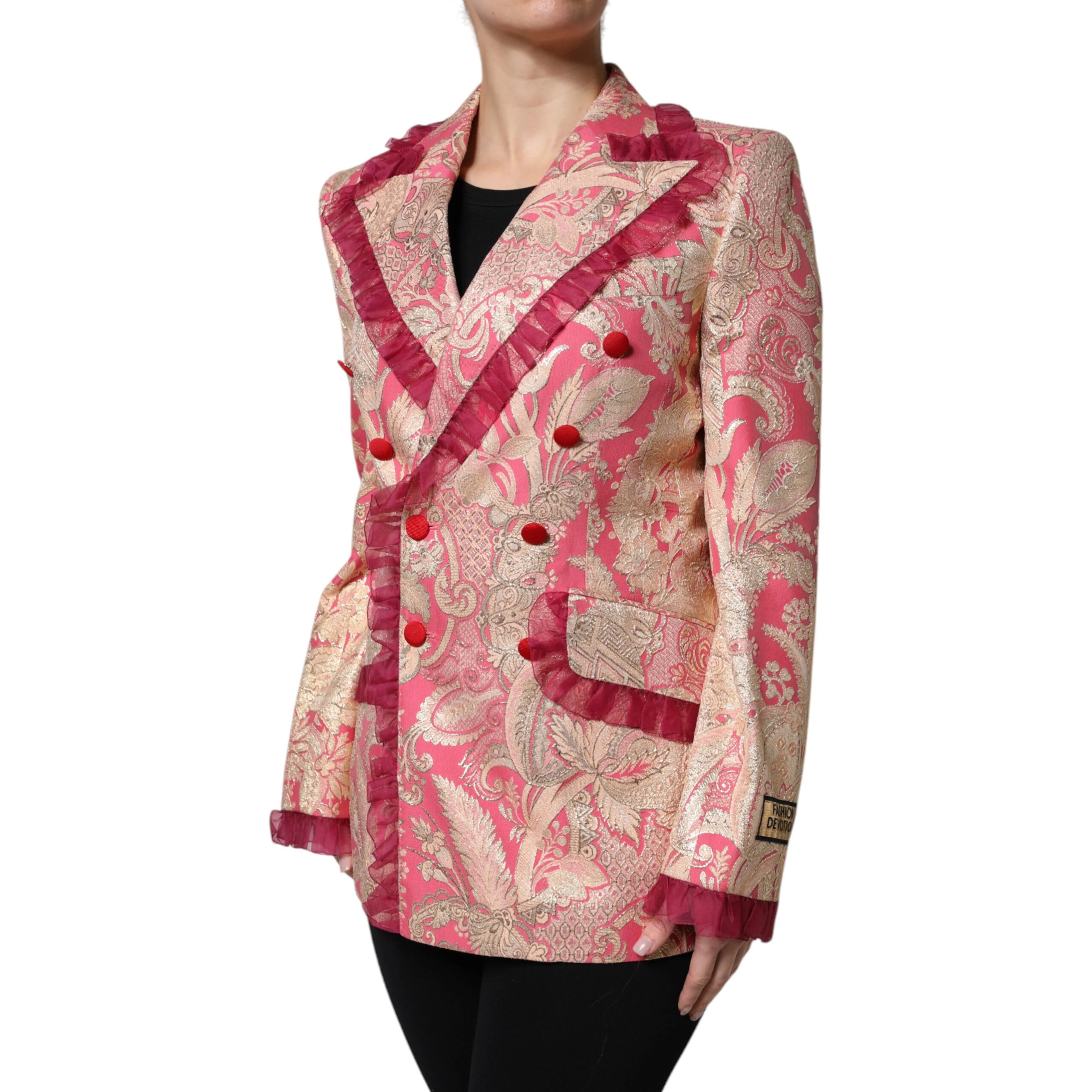 Pink Gold Jacquard Nylon Coat Blazer Jacket