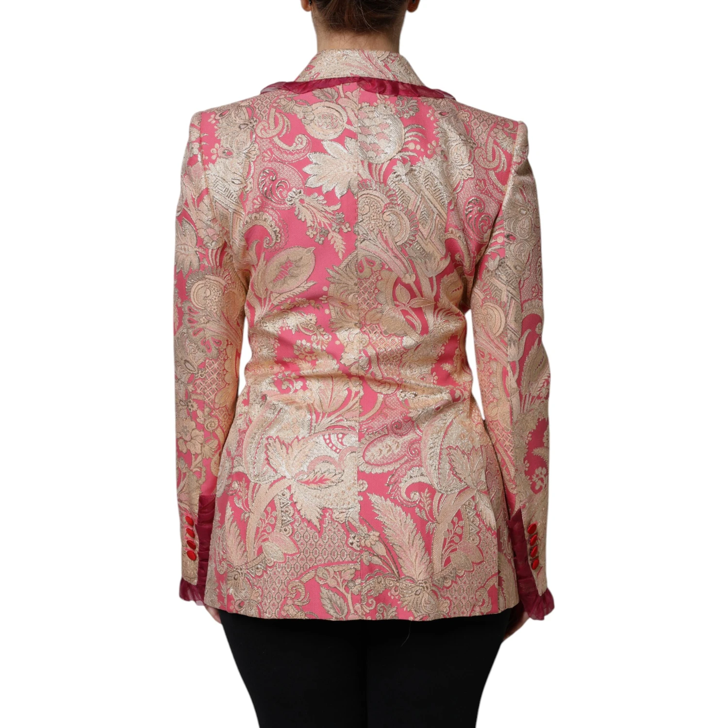 Pink Gold Jacquard Nylon Coat Blazer Jacket
