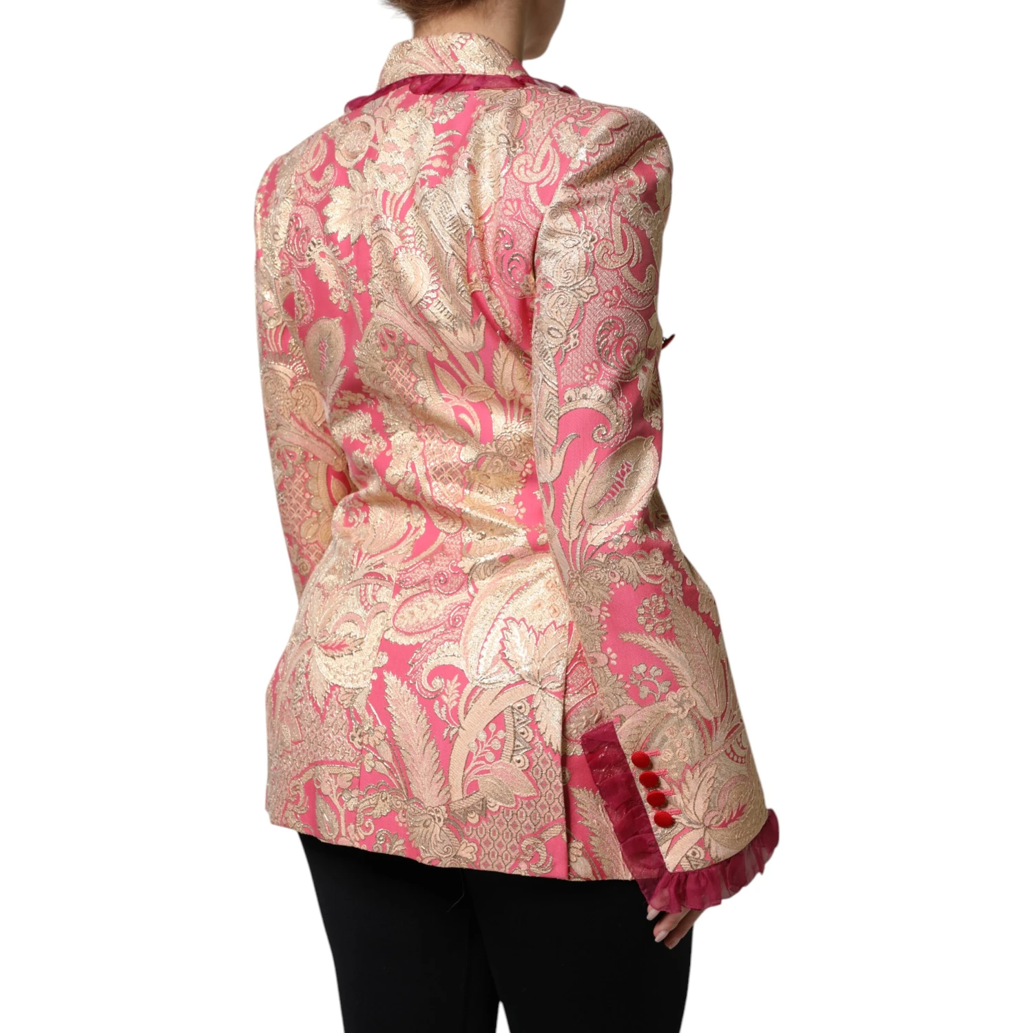 Pink Gold Jacquard Nylon Coat Blazer Jacket
