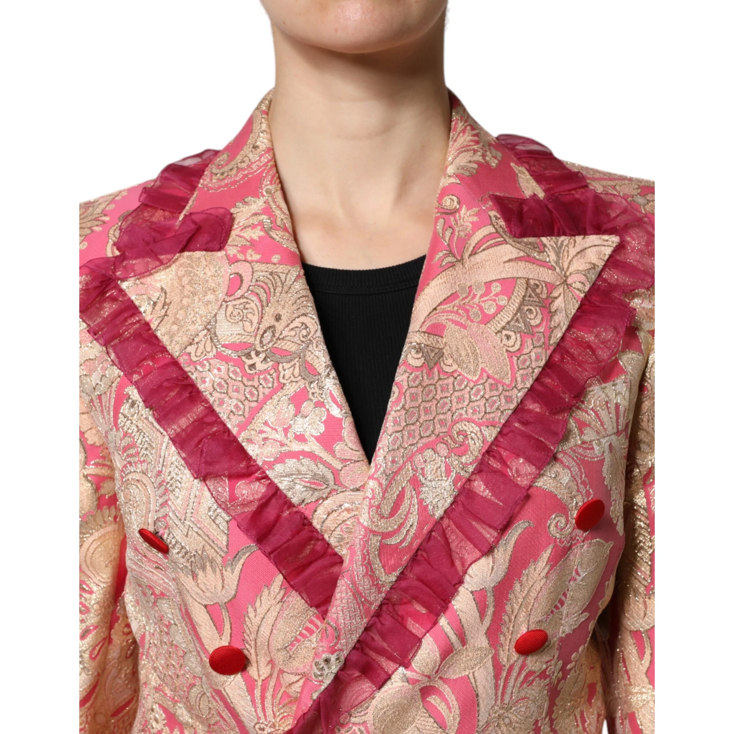Pink Gold Jacquard Nylon Coat Blazer Jacket