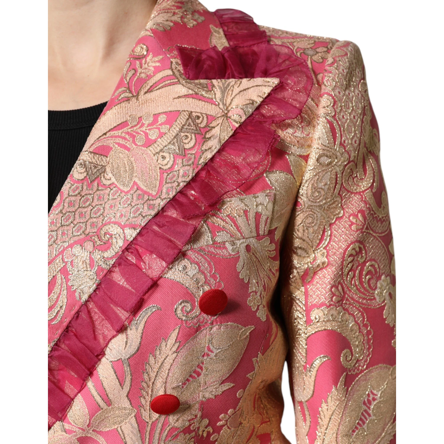 Pink Gold Jacquard Nylon Coat Blazer Jacket