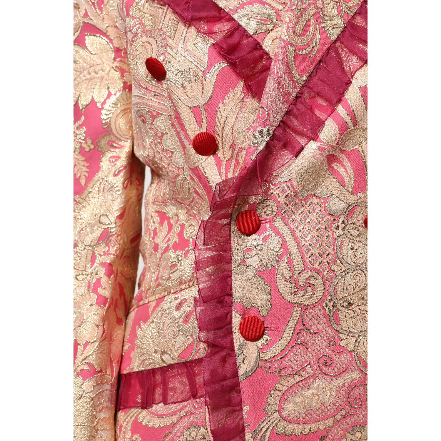 Pink Gold Jacquard Nylon Coat Blazer Jacket