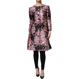 Pink Black Floral Brocade Trenchcoat Jacket