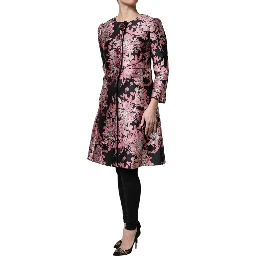 Pink Black Floral Brocade Trenchcoat Jacket