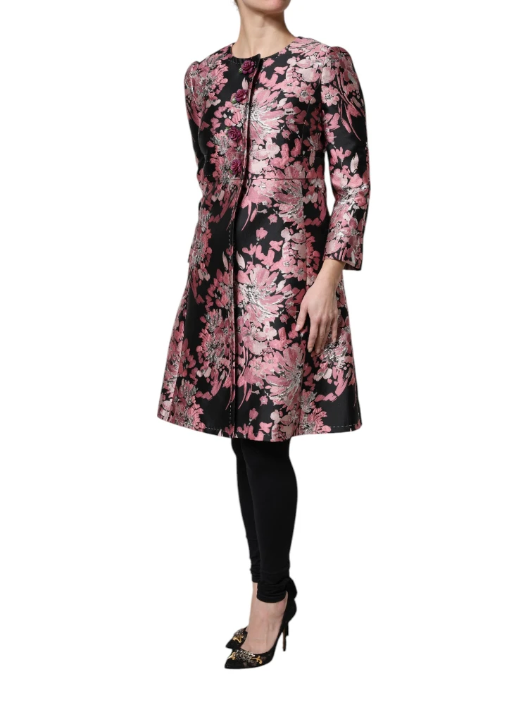 Pink Black Floral Brocade Trenchcoat Jacket alternative