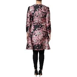 Pink Black Floral Brocade Trenchcoat Jacket