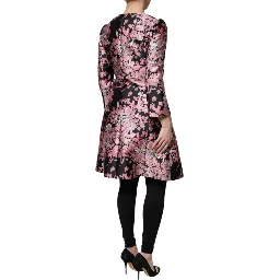 Pink Black Floral Brocade Trenchcoat Jacket