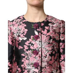 Pink Black Floral Brocade Trenchcoat Jacket