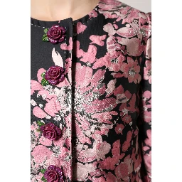 Pink Black Floral Brocade Trenchcoat Jacket