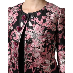 Pink Black Floral Brocade Trenchcoat Jacket