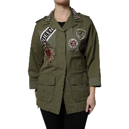 Military Green Queen Embellished Coat Jacket