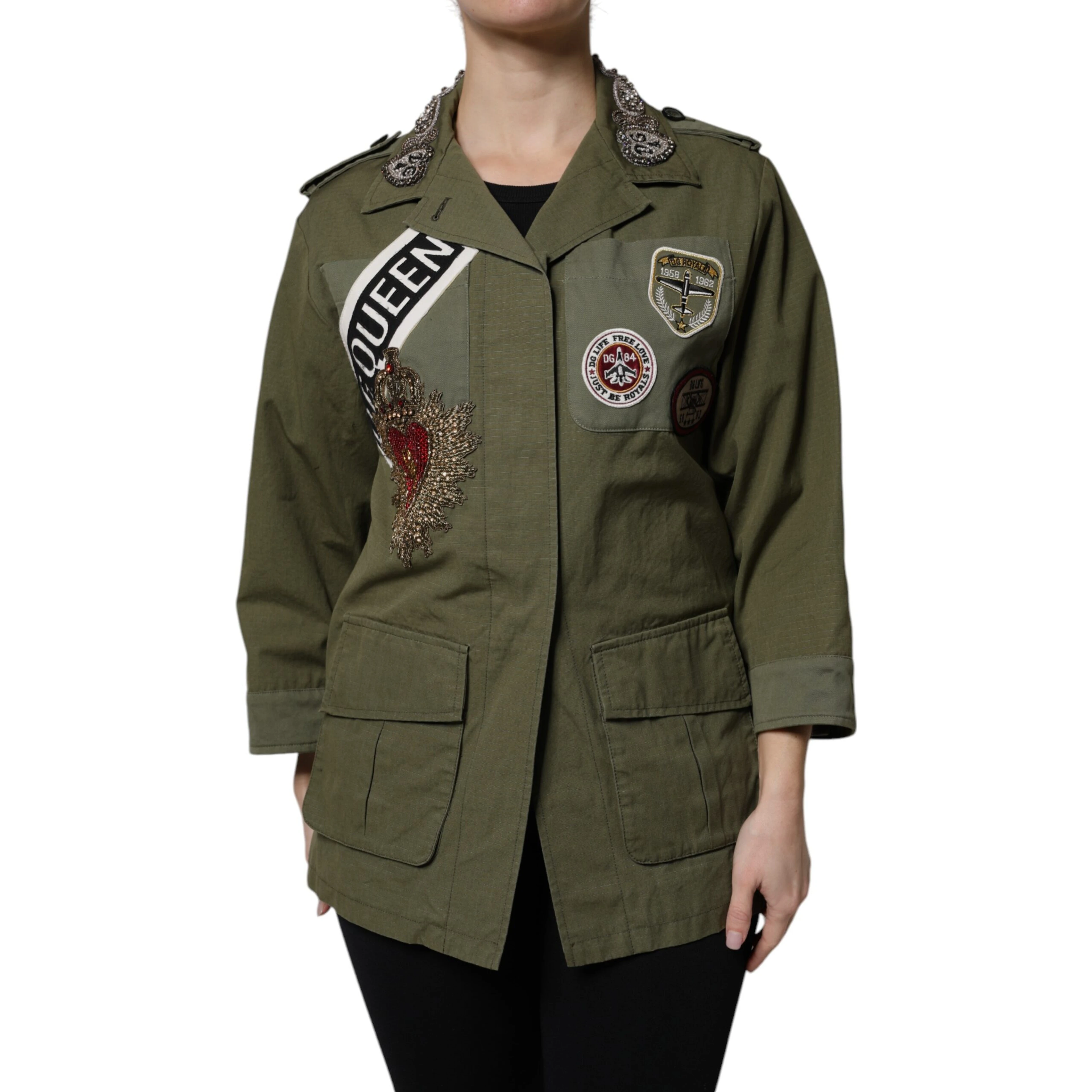 Military Green Queen Embellished Coat Jacket