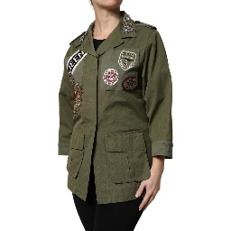 Military Green Queen Embellished Coat Jacket