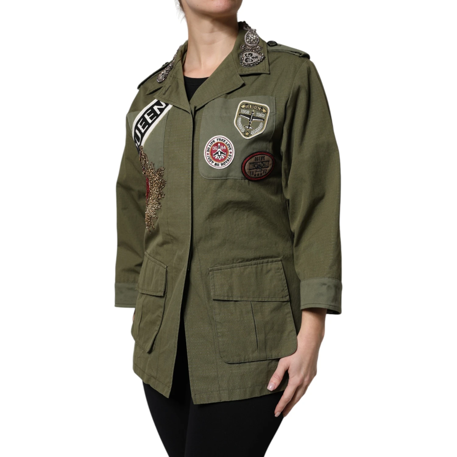 Military Green Queen Embellished Coat Jacket