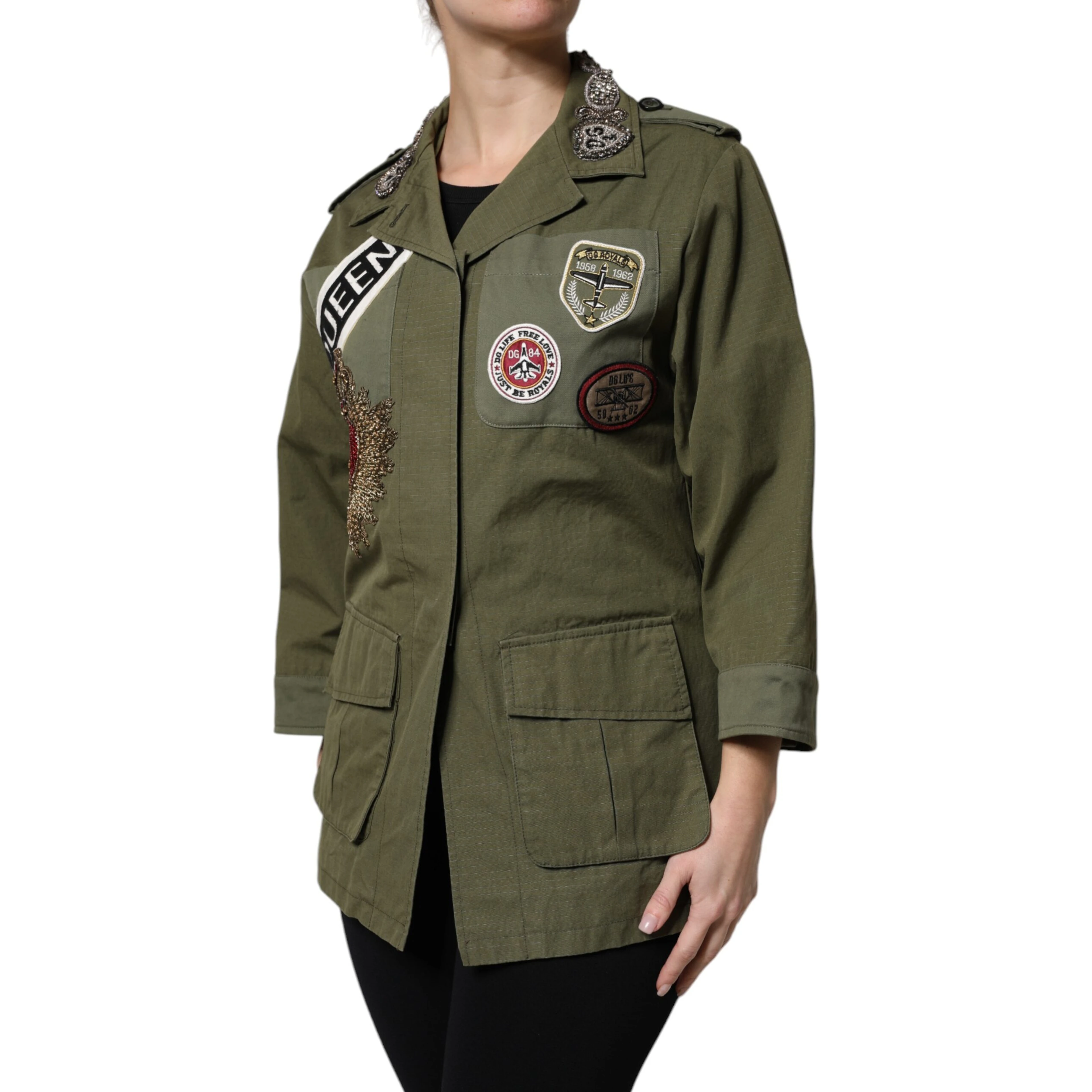 Military Green Queen Embellished Coat Jacket