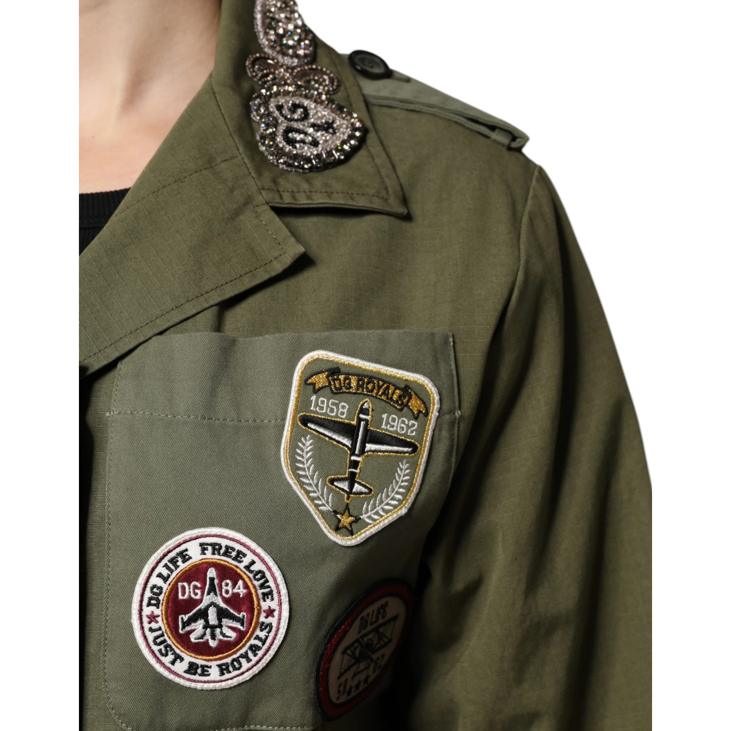 Military Green Queen Embellished Coat Jacket