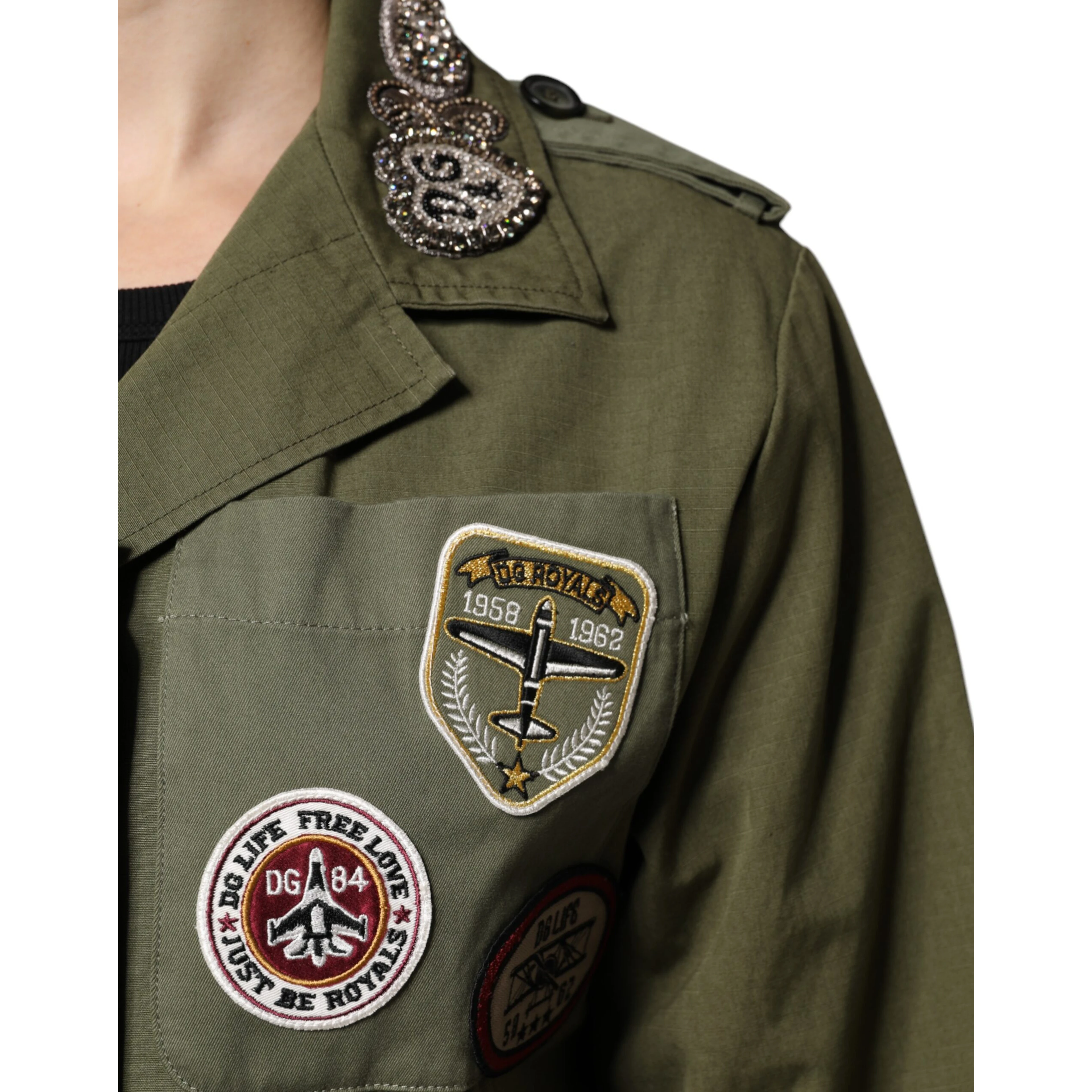Military Green Queen Embellished Coat Jacket