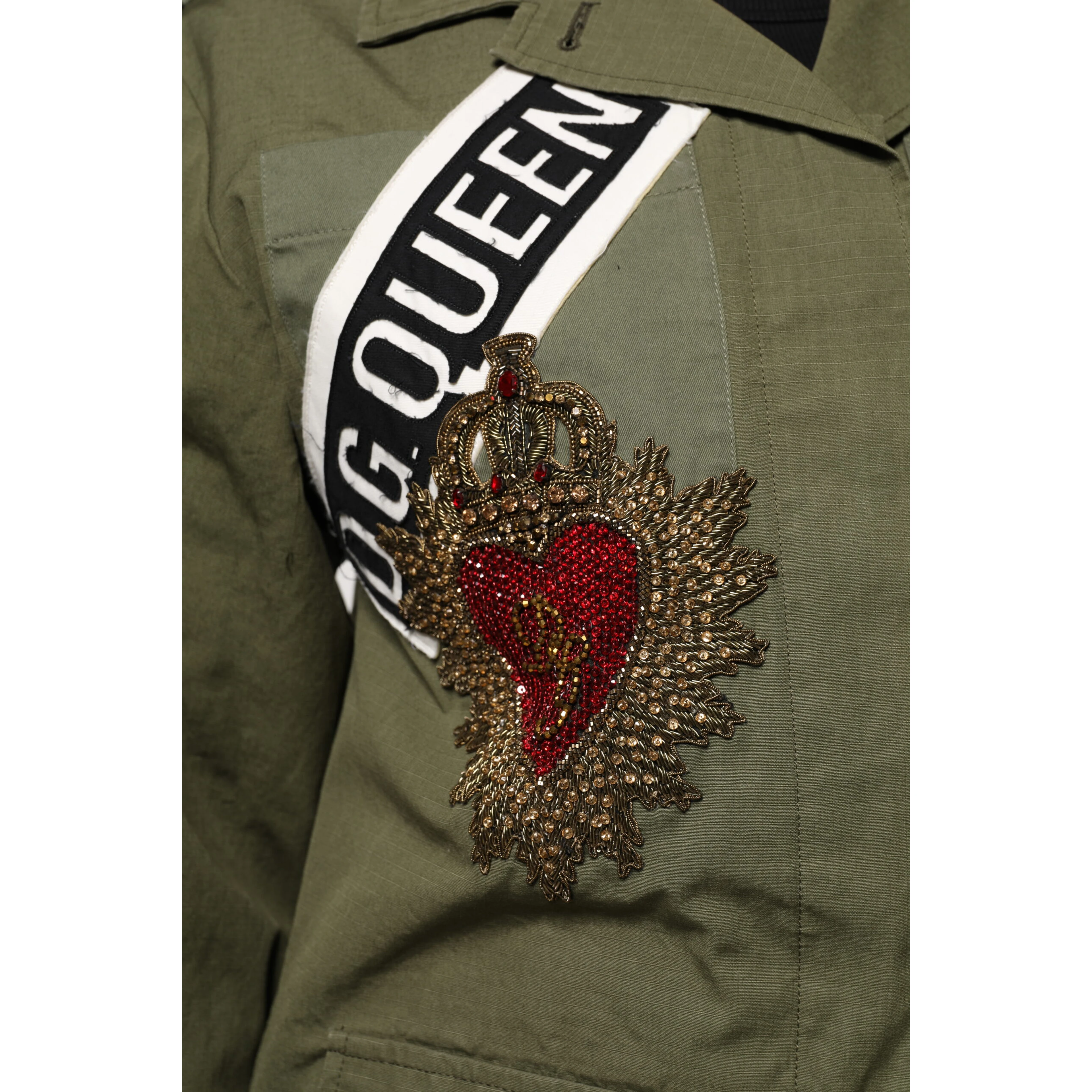Military Green Queen Embellished Coat Jacket