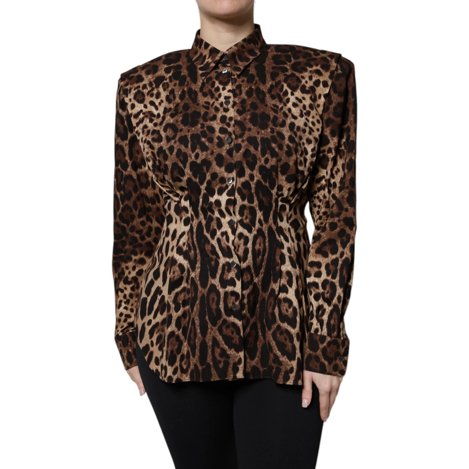 Brown Leopard Silk Button Down Coat Jacket