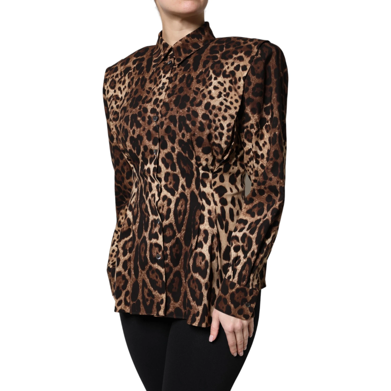 Brown Leopard Silk Button Down Coat Jacket
