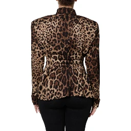 Brown Leopard Silk Button Down Coat Jacket
