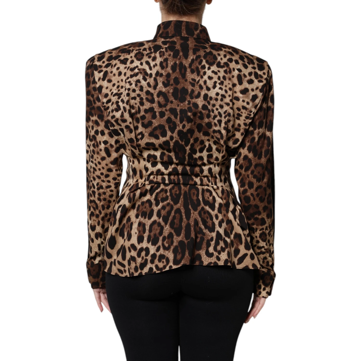 Brown Leopard Silk Button Down Coat Jacket