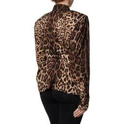 Brown Leopard Silk Button Down Coat Jacket
