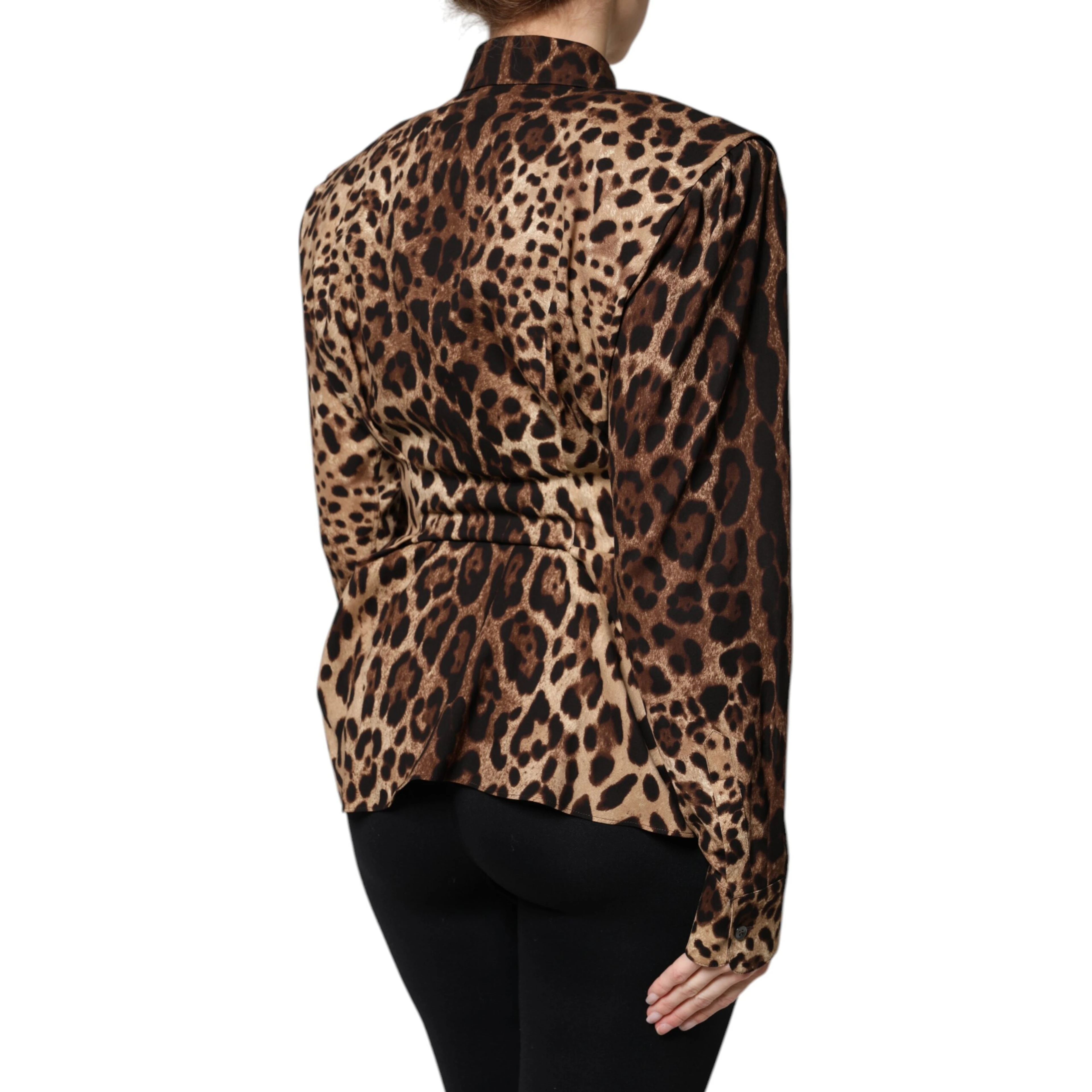 Brown Leopard Silk Button Down Coat Jacket