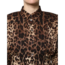 Brown Leopard Silk Button Down Coat Jacket