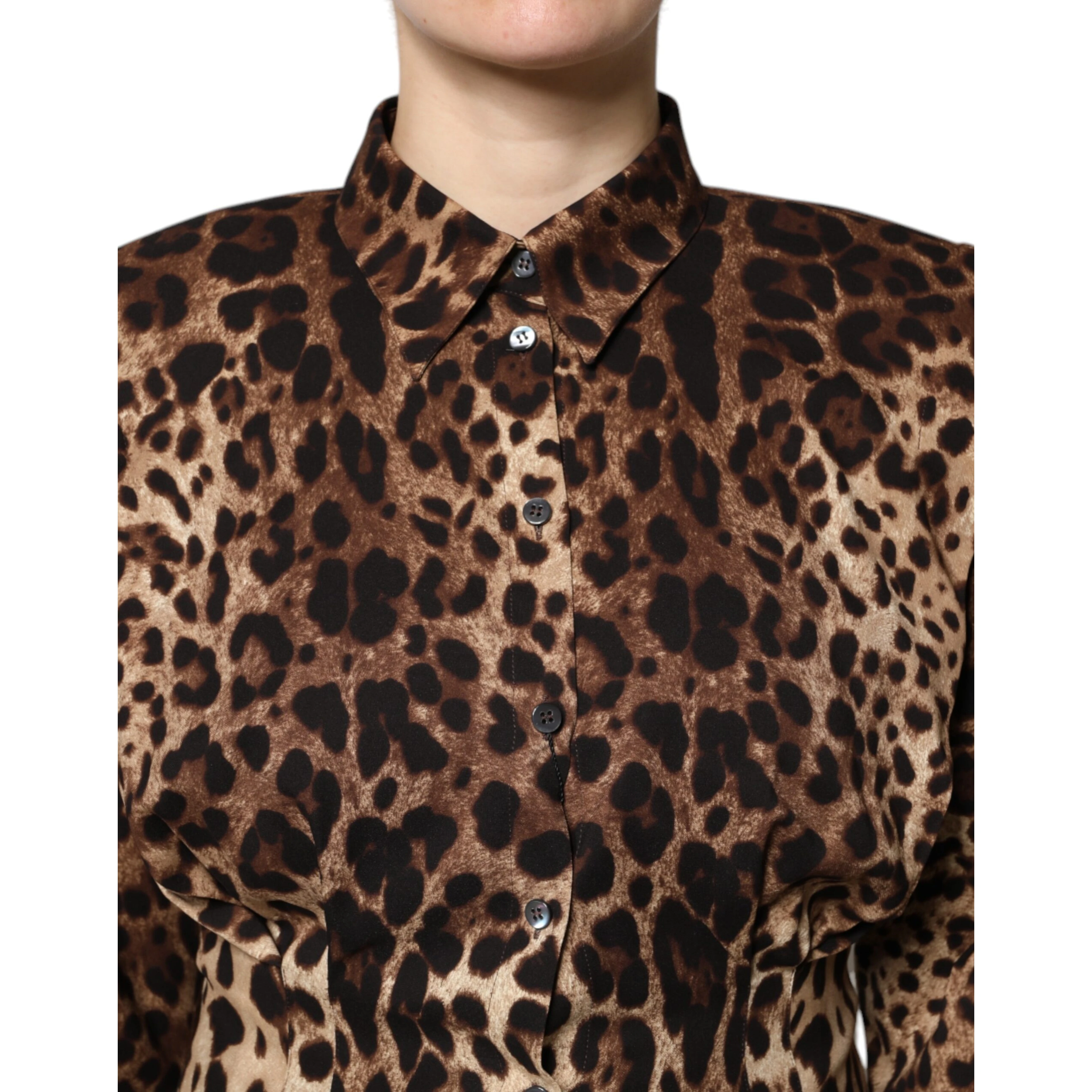 Brown Leopard Silk Button Down Coat Jacket