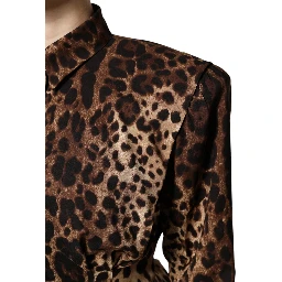 Brown Leopard Silk Button Down Coat Jacket