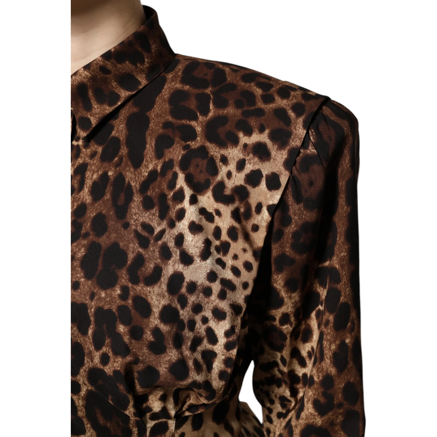 Brown Leopard Silk Button Down Coat Jacket
