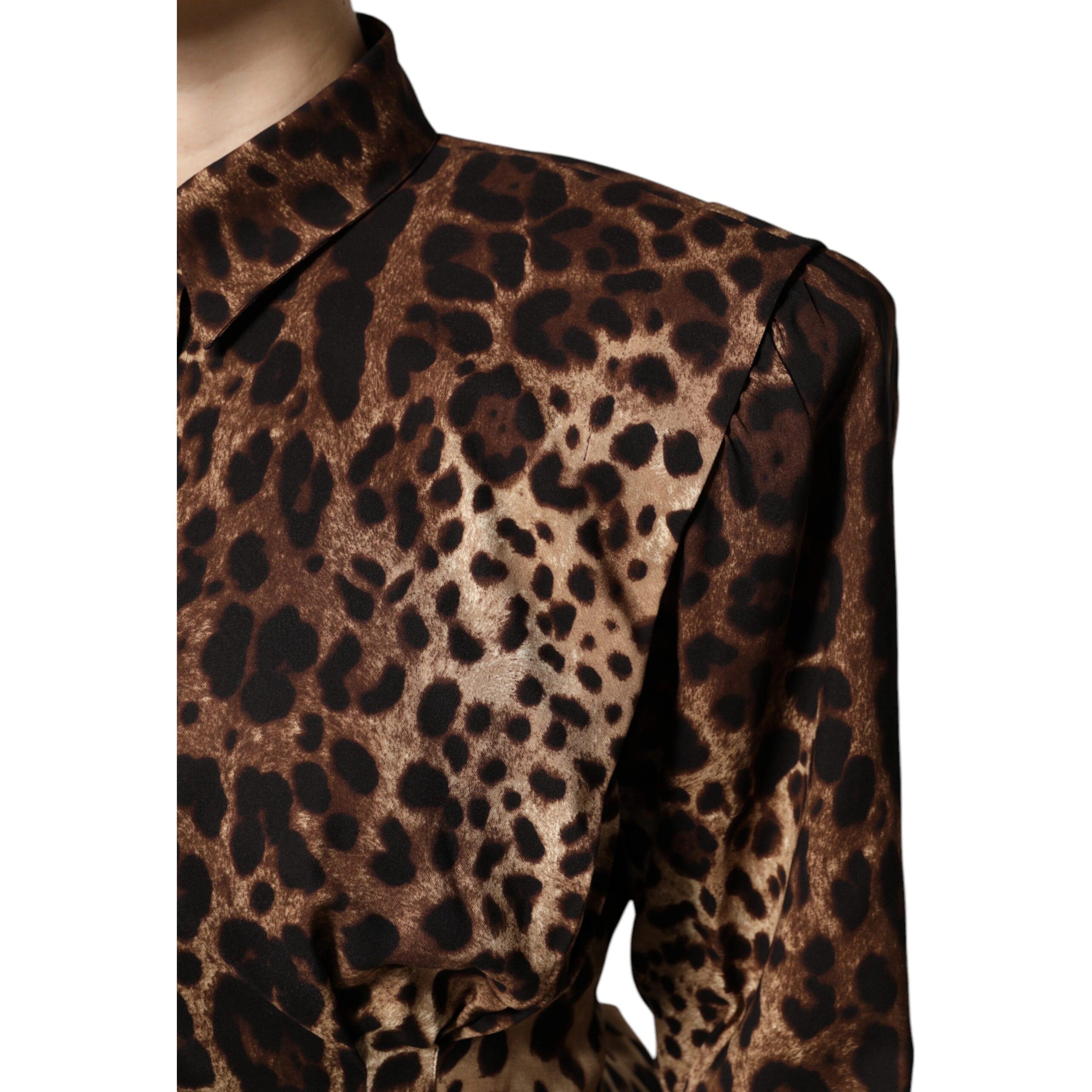 Brown Leopard Silk Button Down Coat Jacket