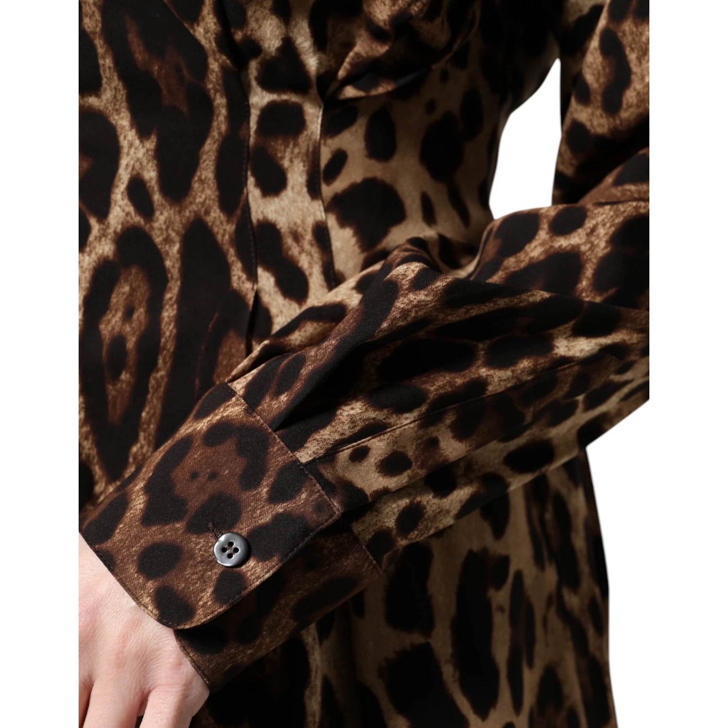 Brown Leopard Silk Button Down Coat Jacket