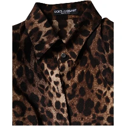 Brown Leopard Silk Button Down Coat Jacket
