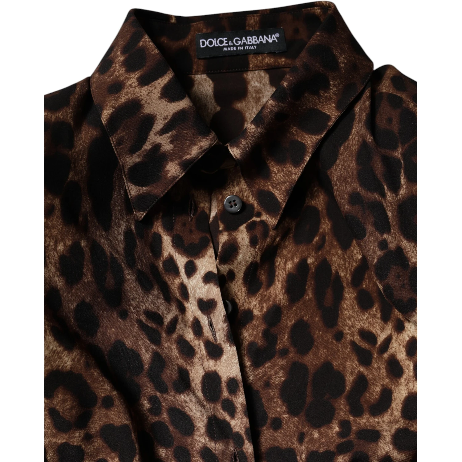 Brown Leopard Silk Button Down Coat Jacket