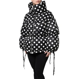 Black White Polka Dot Full Zip Puffer Jacket