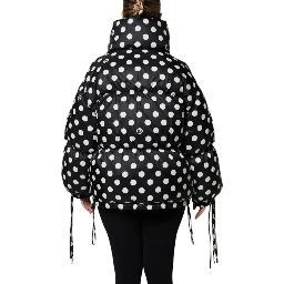 Black White Polka Dot Full Zip Puffer Jacket