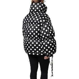 Black White Polka Dot Full Zip Puffer Jacket