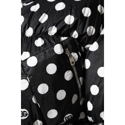 Black White Polka Dot Full Zip Puffer Jacket