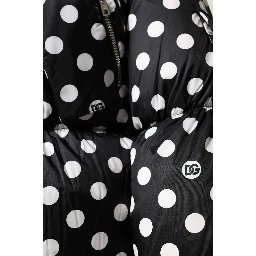 Black White Polka Dot Full Zip Puffer Jacket