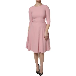 Pink A-line Flare Viscose 3/4 Sleeves Dress