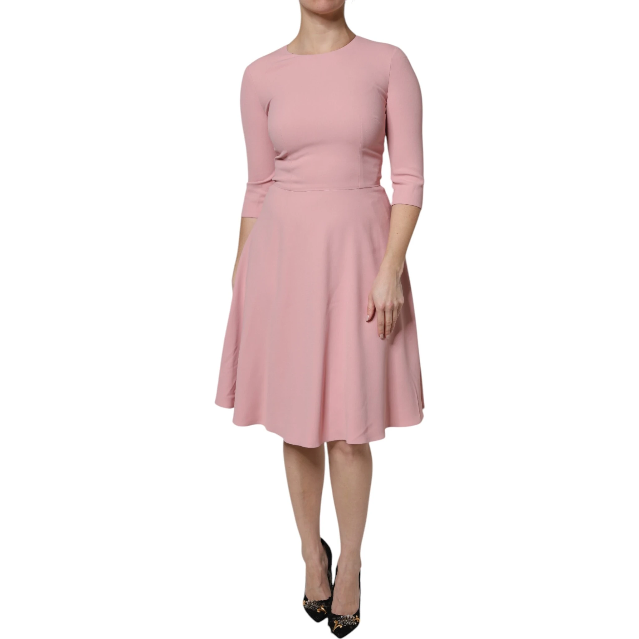 Pink A-line Flare Viscose 3/4 Sleeves Dress
