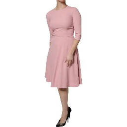 Pink A-line Flare Viscose 3/4 Sleeves Dress