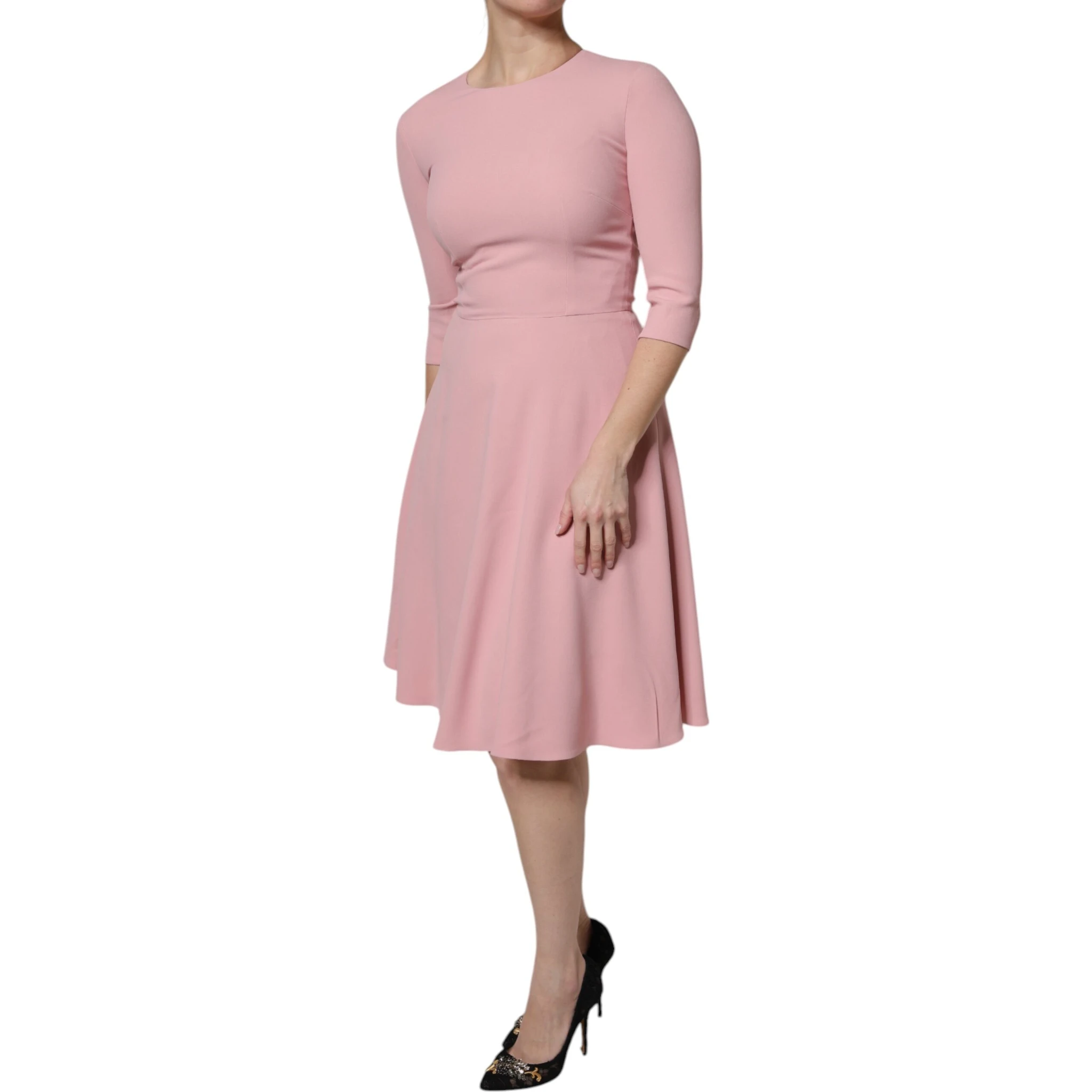 Pink A-line Flare Viscose 3/4 Sleeves Dress