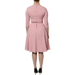 Pink A-line Flare Viscose 3/4 Sleeves Dress