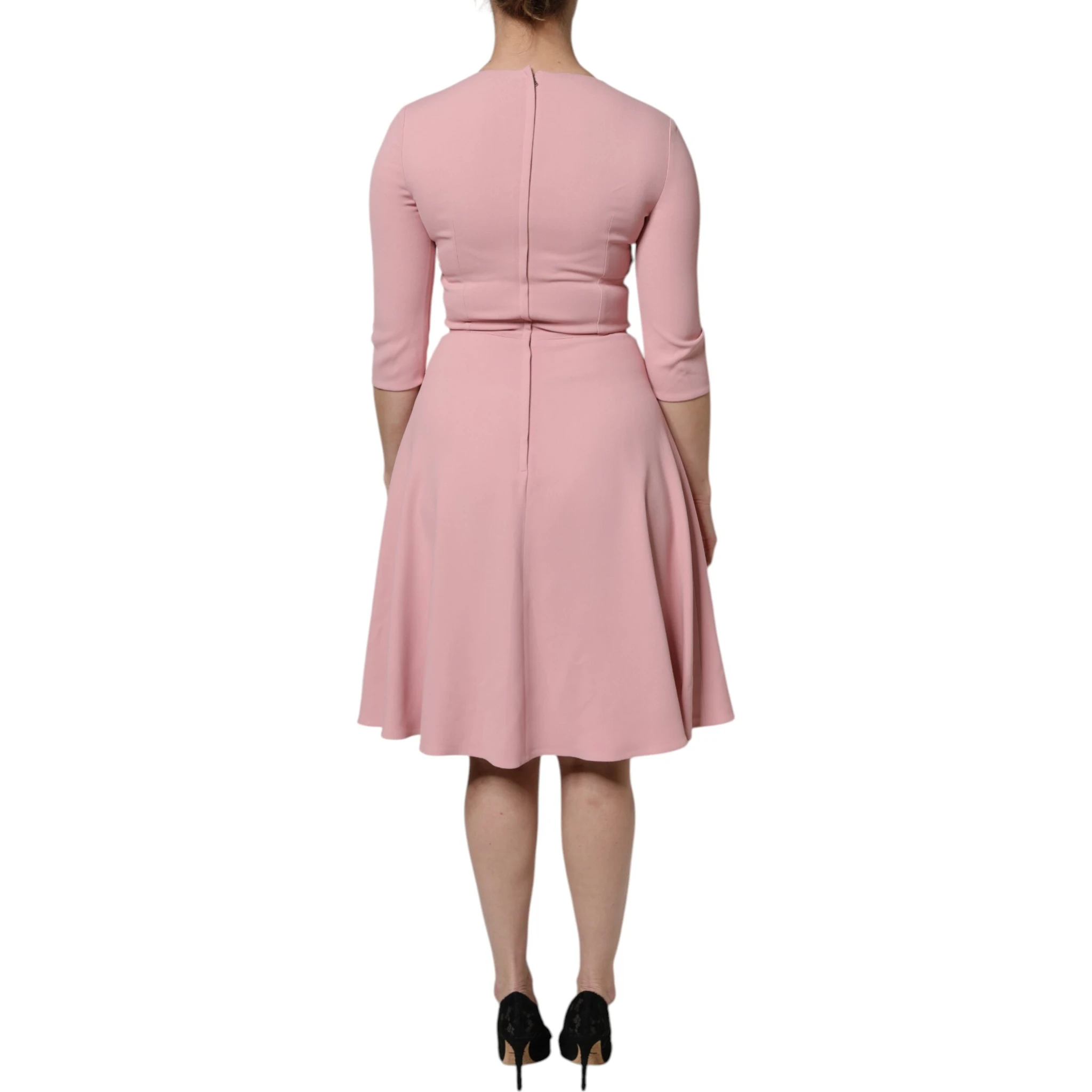 Pink A-line Flare Viscose 3/4 Sleeves Dress